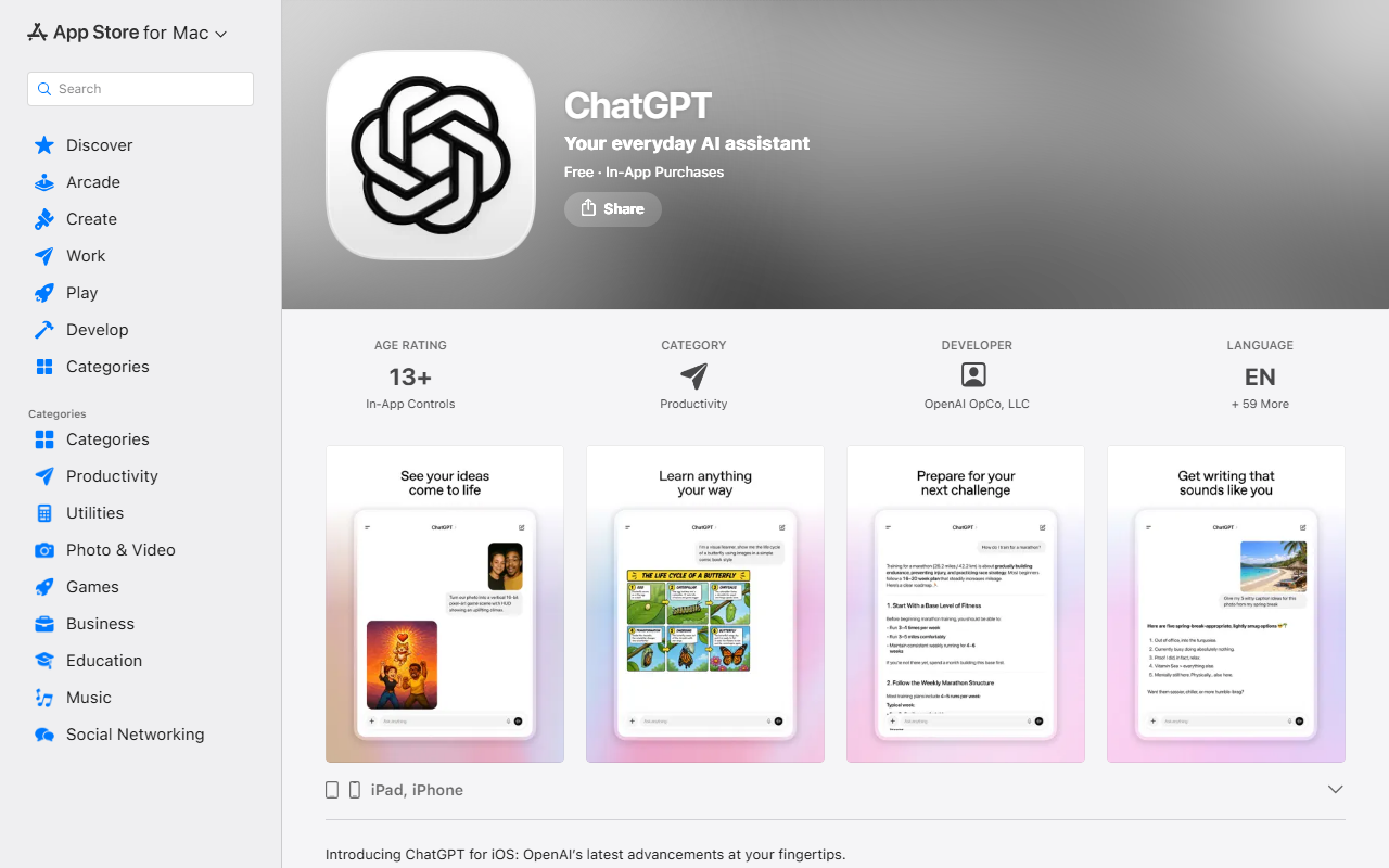 How to use ChatGPT on a MacBook — ChatGPT in the App Store, free with in-app purchases