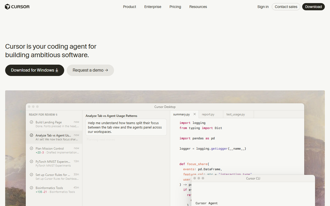 Cursor's homepage — the best all-round ChatGPT alternative for coding
