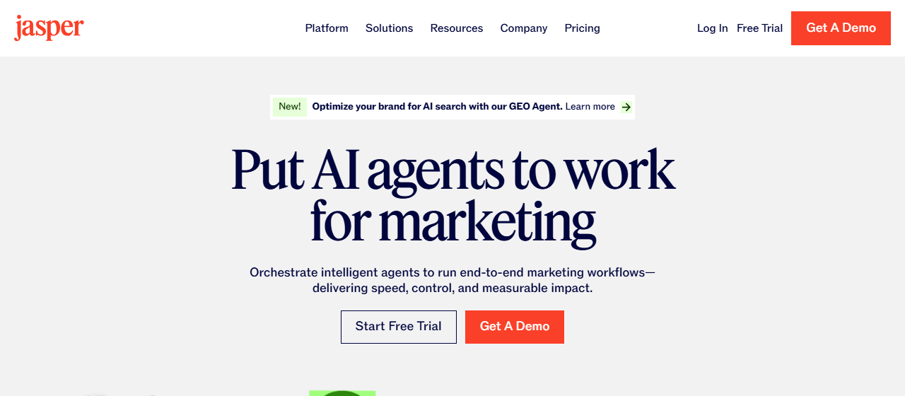 Jasper's homepage — my top pick among the best AI writing tools in 2026